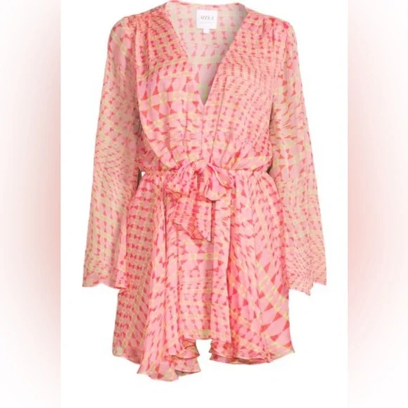 Misa Los Angeles Kaia Geometric Mini Dress in Pink -green neon NWT SIZE Large - Picture 6 of 7